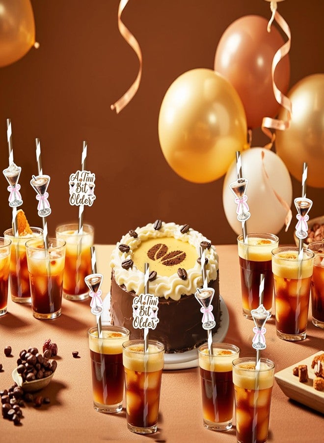 Serencatcher 50Pcs A Tiny Bit Older Birthday Party Paper Straws, Espresso Martini Party Disposable Drinking Striped Paper Straws for Coffee Cocktail Espresso Martini Birthday Bachelorette Decorations - Image 3